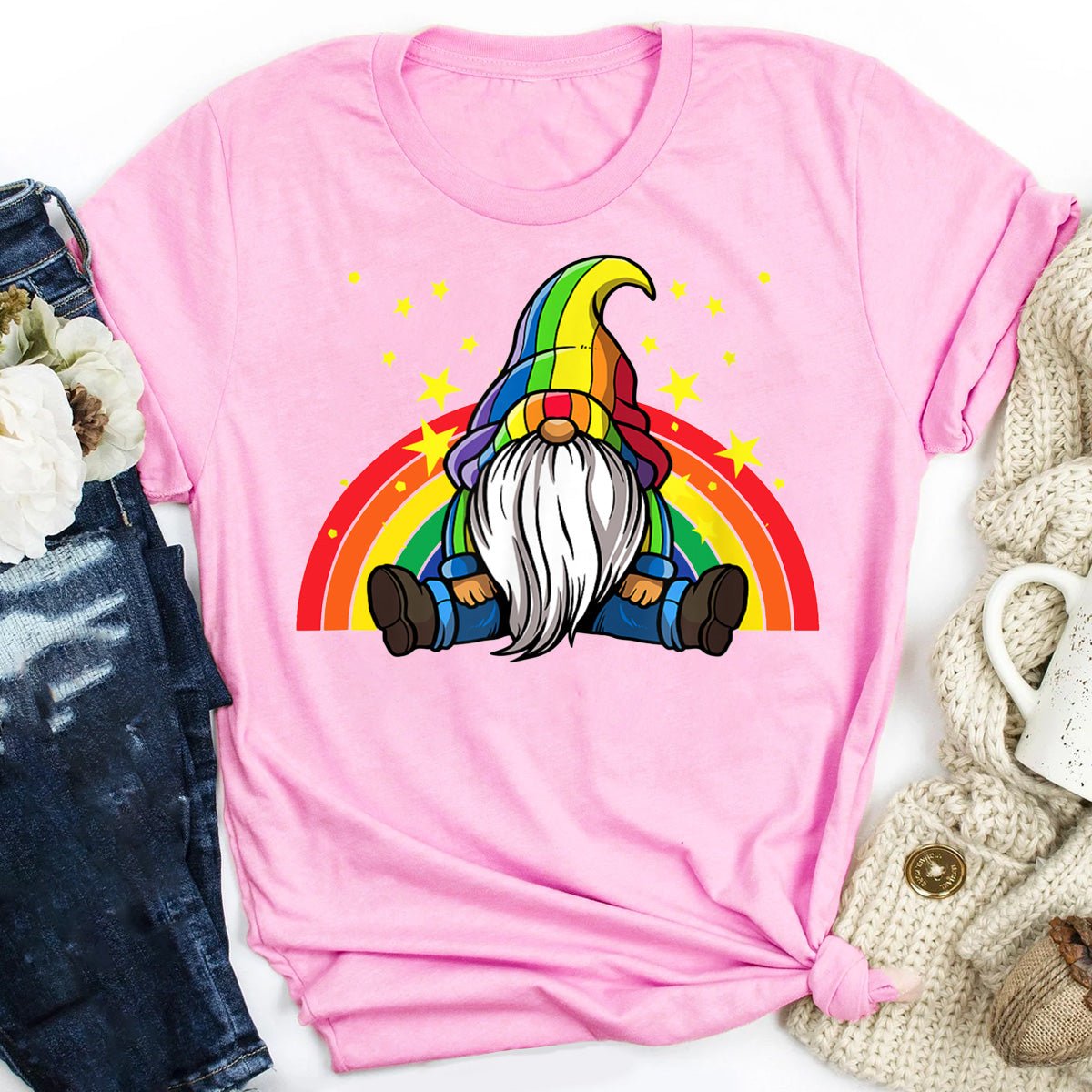 Gender Equality Rainbow Flag Gay Lesbian Pride LGBT Gnome T-Shirt