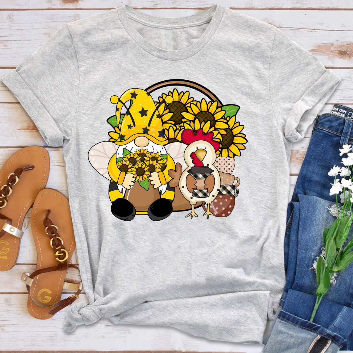 Sunflower Chicken Lady Gnome T-Shirt