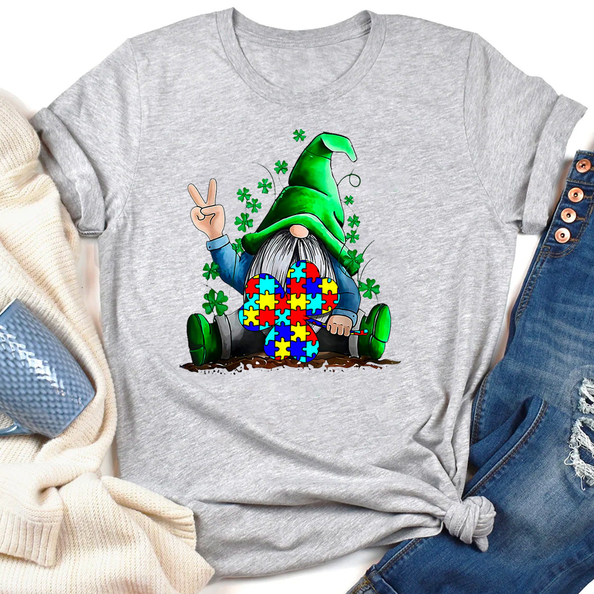 Autism Awareness Gnomes Shamrock St Patricks Day T-Shirt