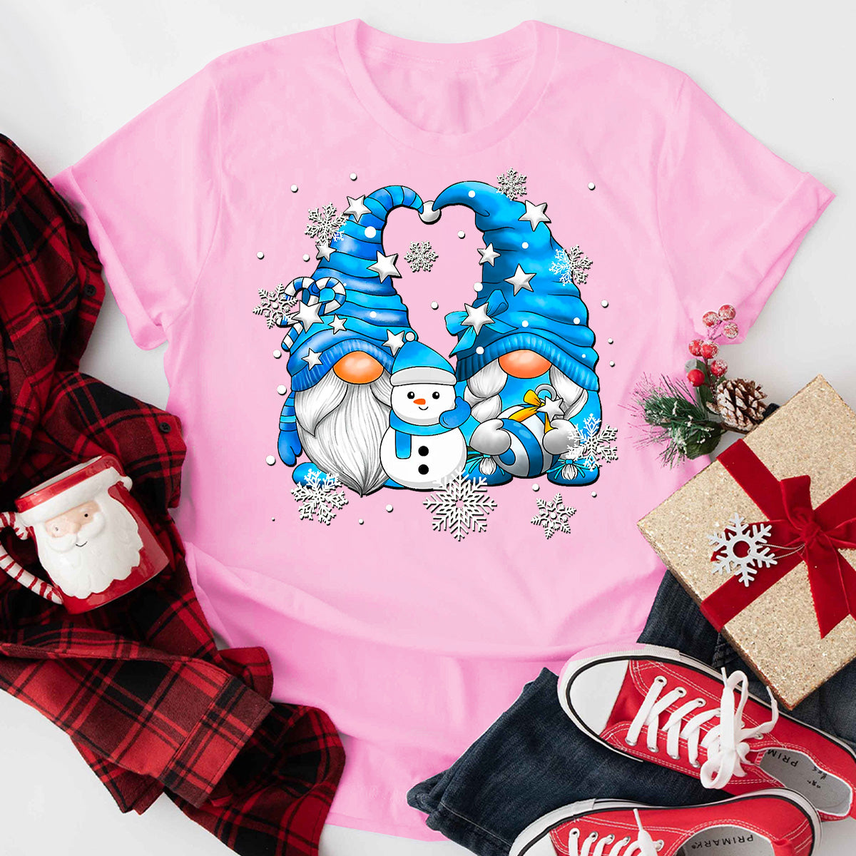 Snowman Gnomies With Snowflakes Cute Winter Gnome T-Shirt