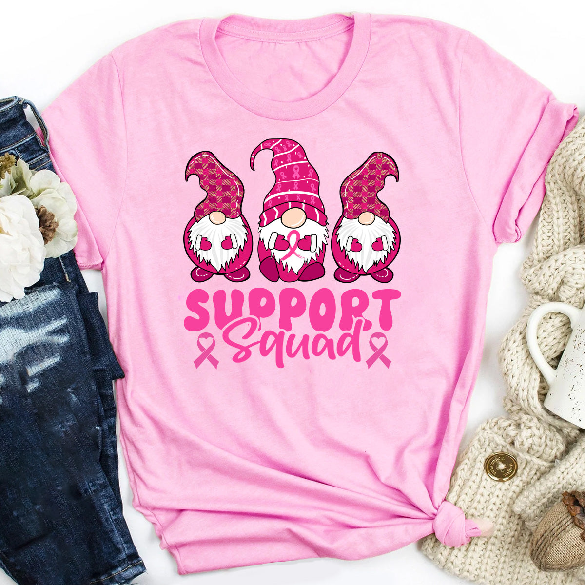 Support Squad Breast Cancer Gnomies T-Shirt