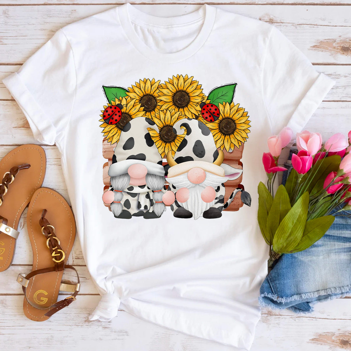 Sunflower Cow Gnome T-Shirt