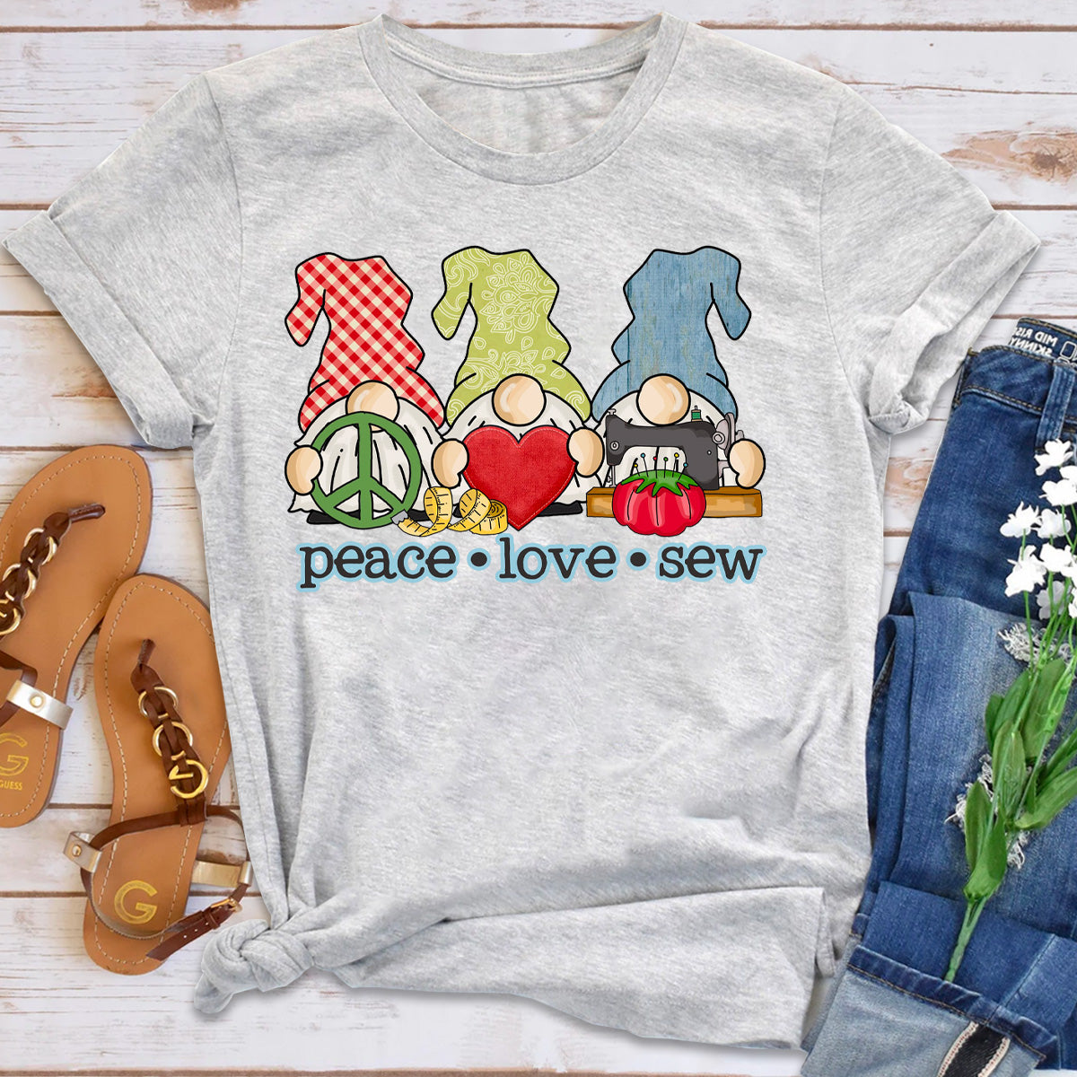 Peace Love Sew Gnome T-Shirt