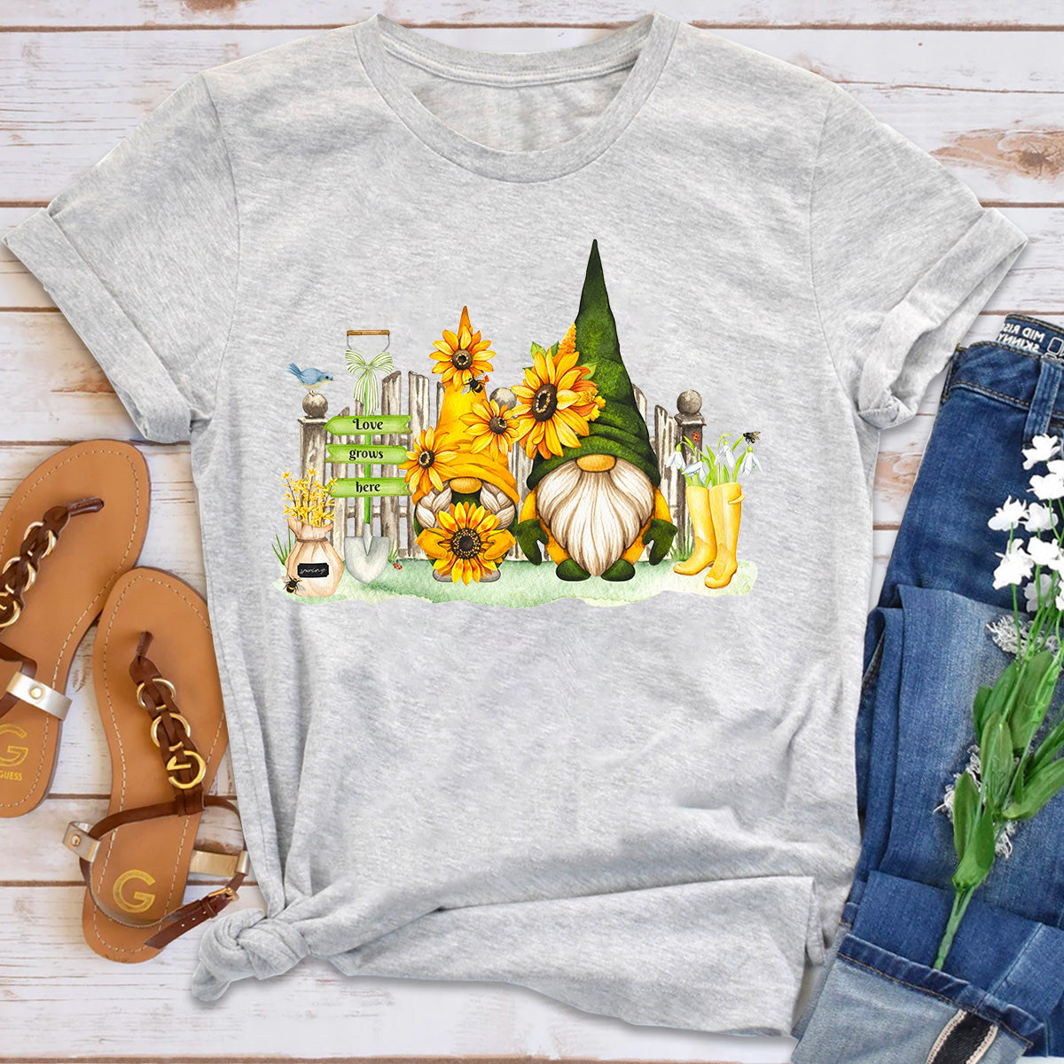 Love Grows Here Sunflower Gnome T-Shirt