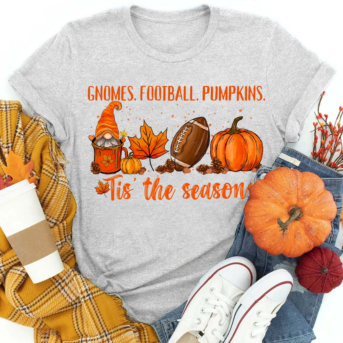 Gnomes Football Pumpkins Tis the Season T-Shirt