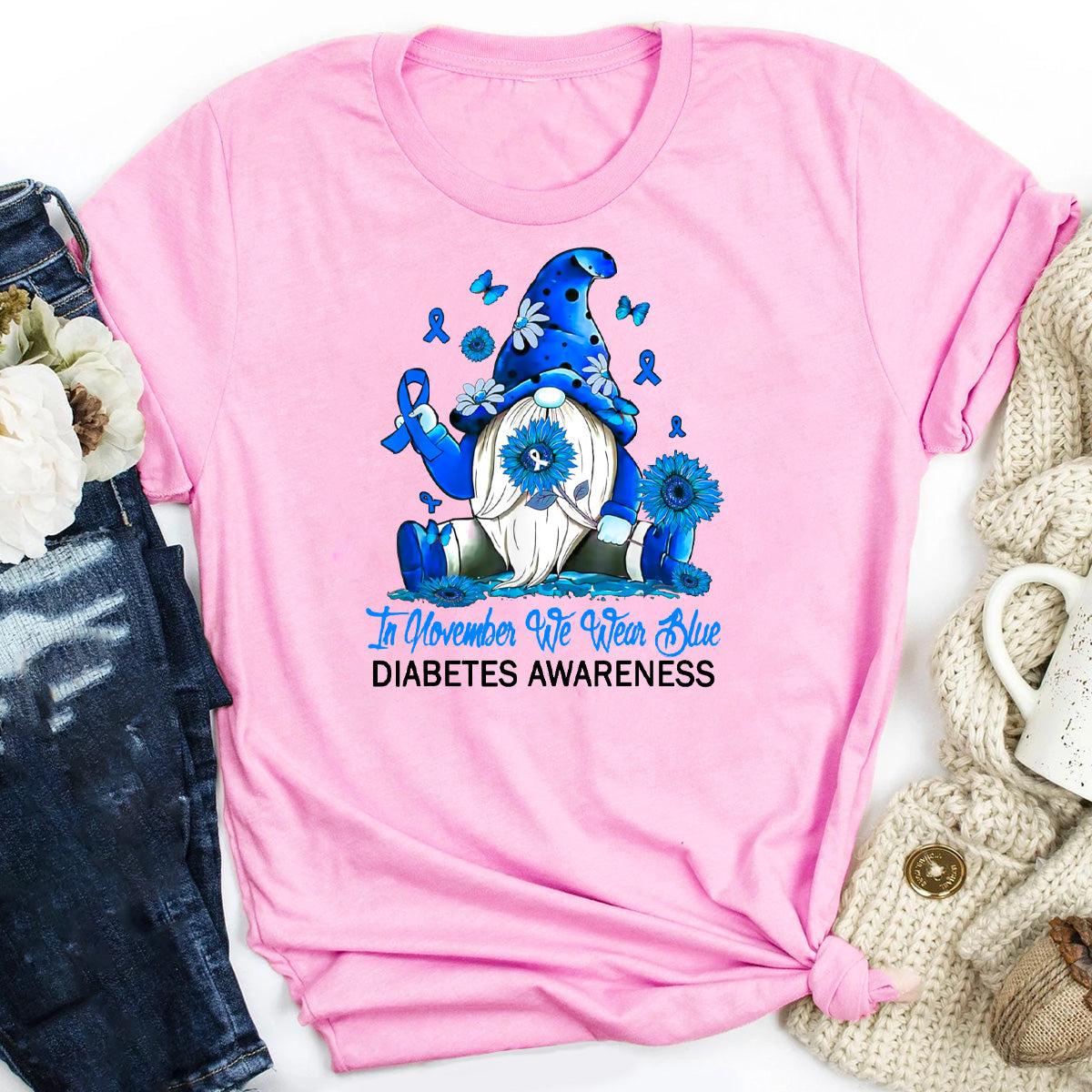 In November We Wear Blue Gnome Diabetes Awareness T-Shirt