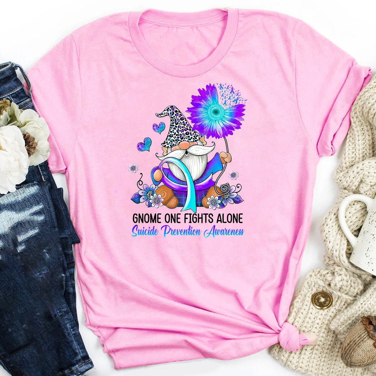 Gnome One Fights Alone Suicide Prevention Awareness T-Shirt