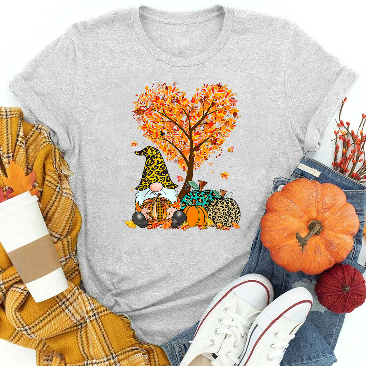 Fall Pumpkin Heart Tree Gnome T-Shirt