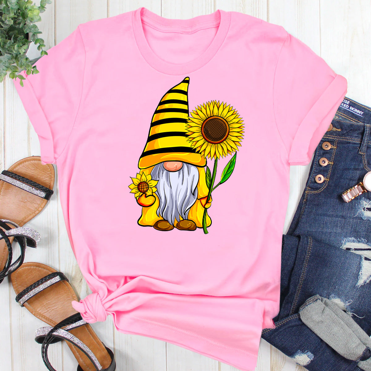 Bee Gnome Holding Sunflower T-Shirt