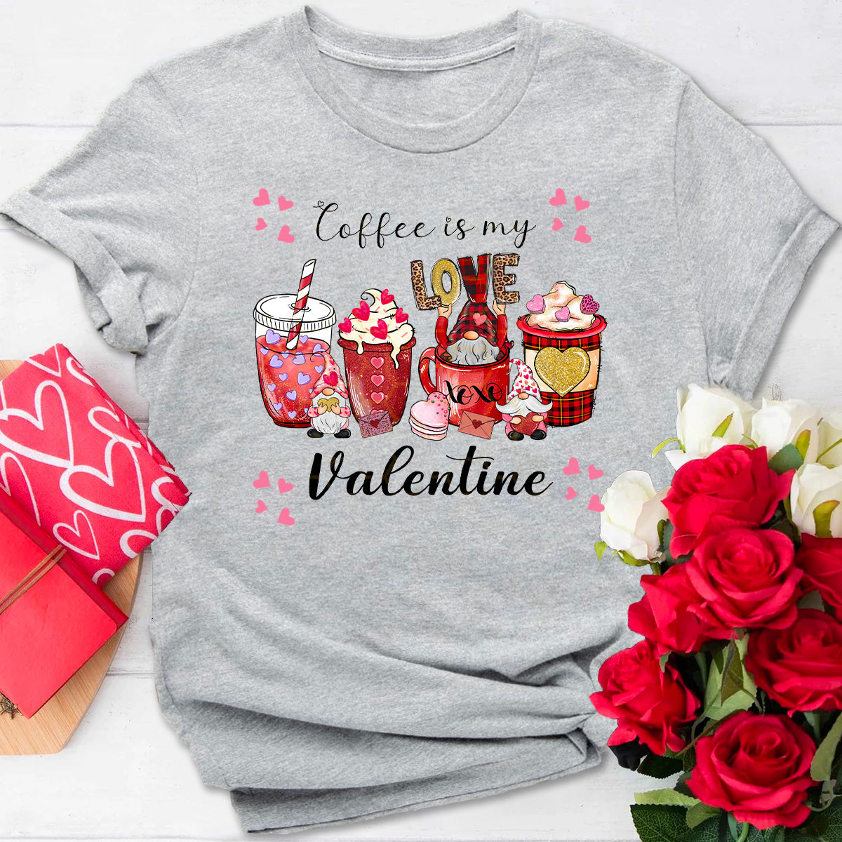 Valentine's Day Gnome Coffee Cup T-Shirt