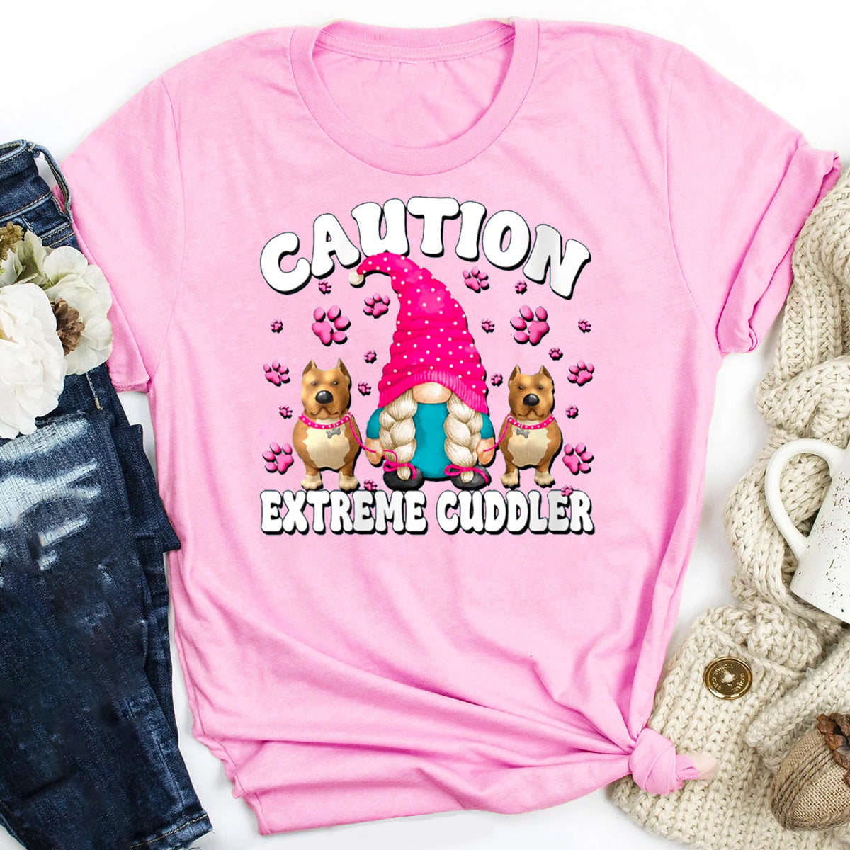 Dog Mom Caution Extreme Cuddler T-Shirt