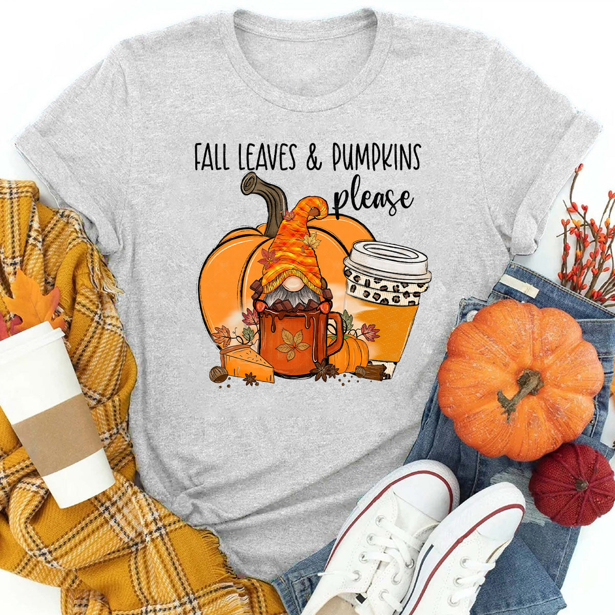 Fall Leaves And Pumpkins Please T-Shirt