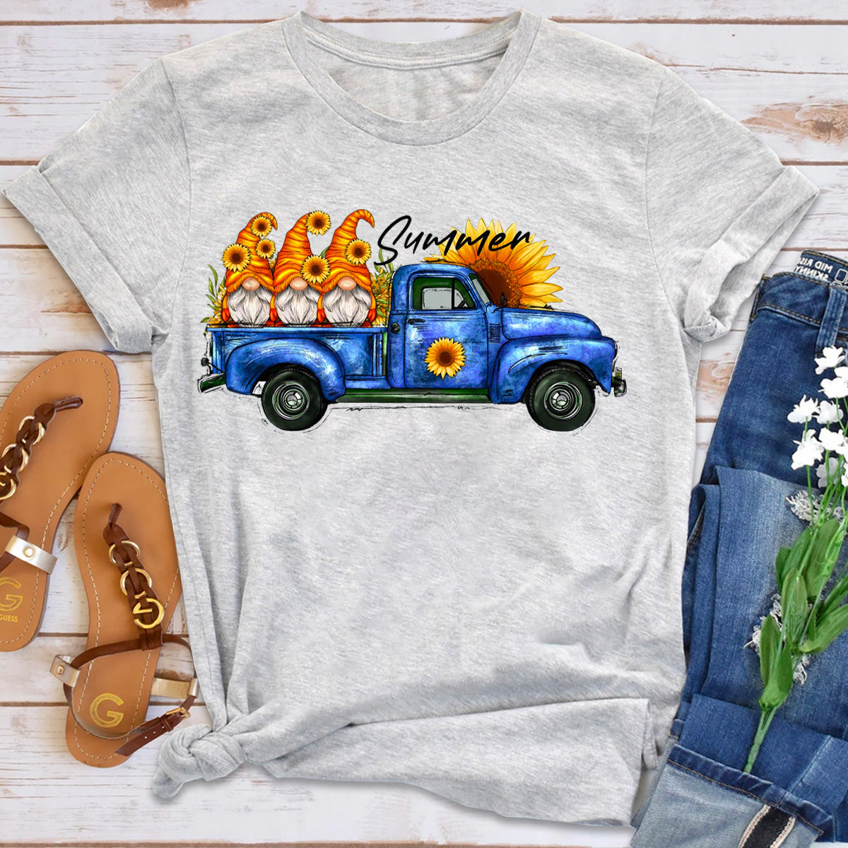 Summer Sunflower Gnomes Truck T-Shirt