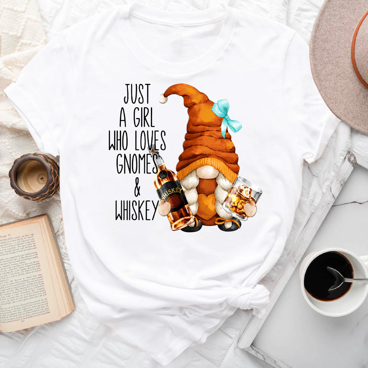 Just a Girl Who Loves Gnomes and Whiskey T-Shirt