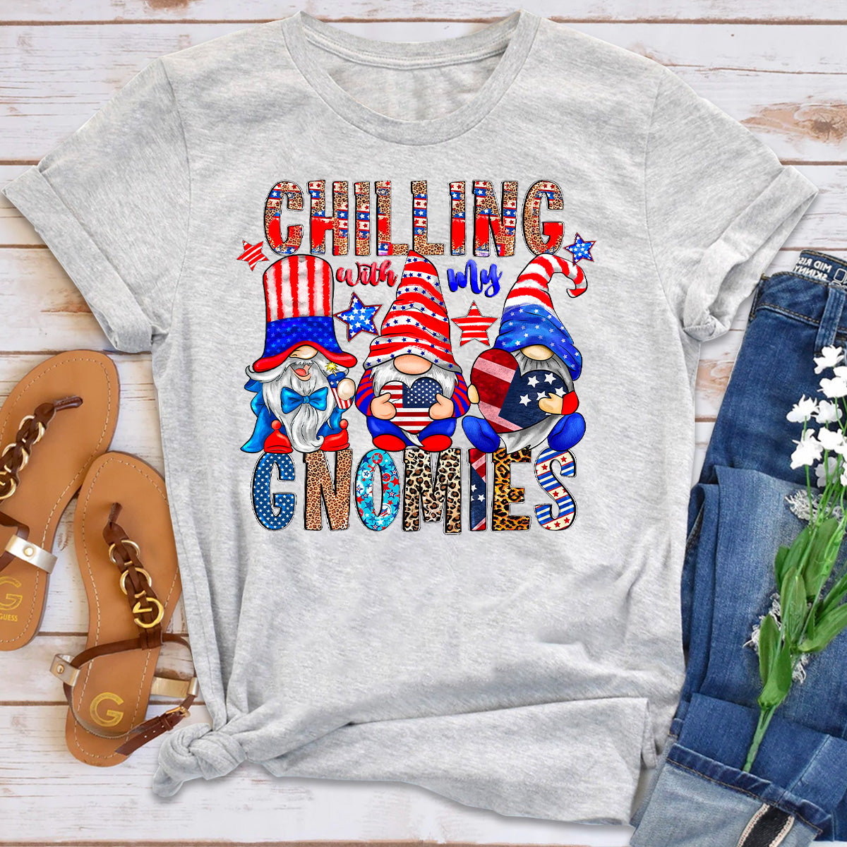 Chillin with my Gnomies American Flag T-Shirt