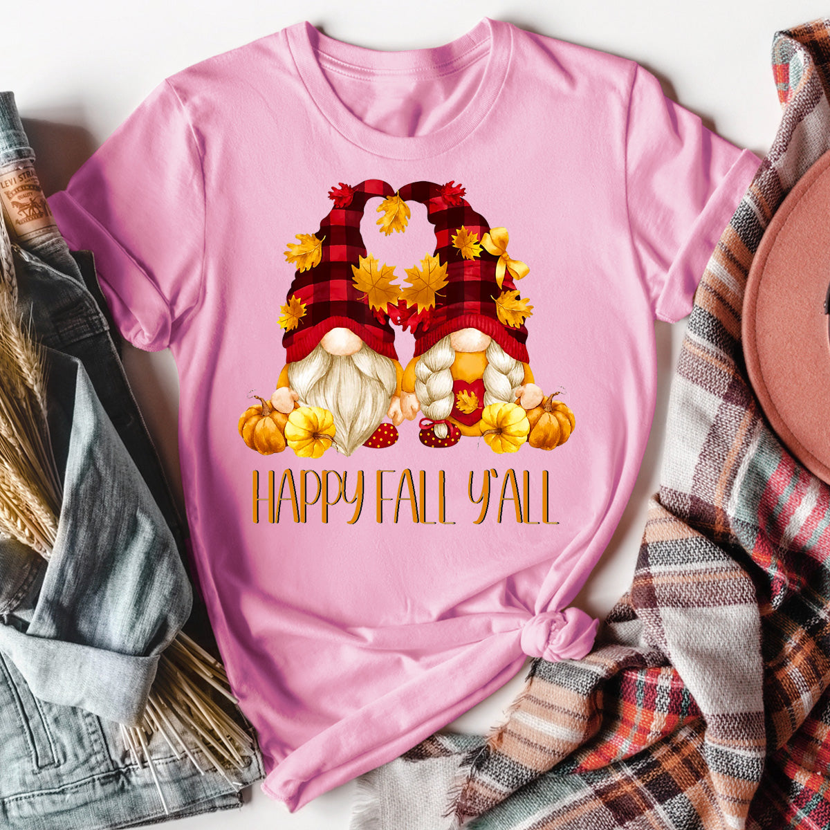 Autumn Gnomes With Pumpkin Happy Fall Yall T-Shirt