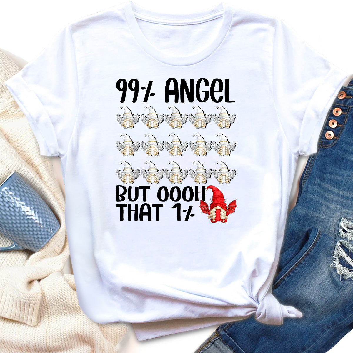 Funny 99% Angel And 1% Devil Gnome T-Shirt