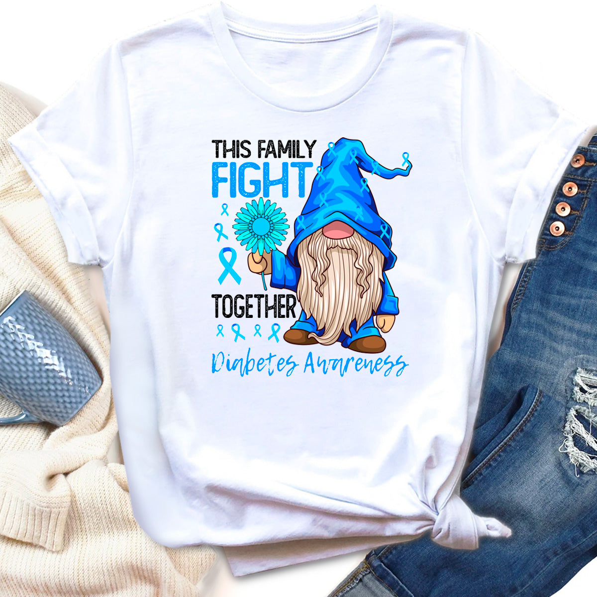 Family Fight Together Gnome Diabetes Awareness T-Shirt