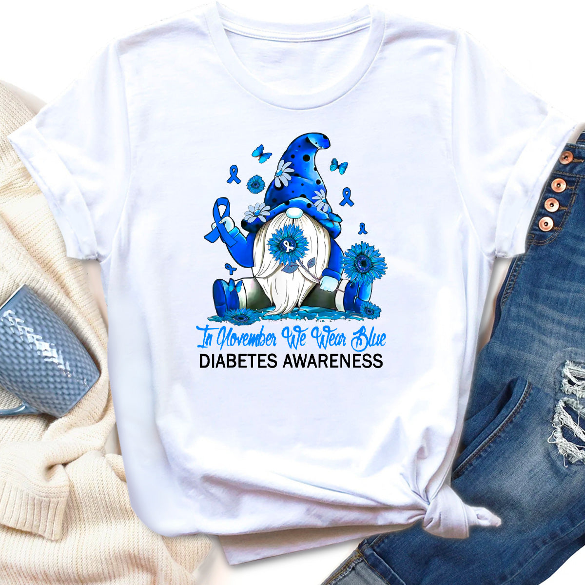 In November We Wear Blue Gnome Diabetes Awareness T-Shirt