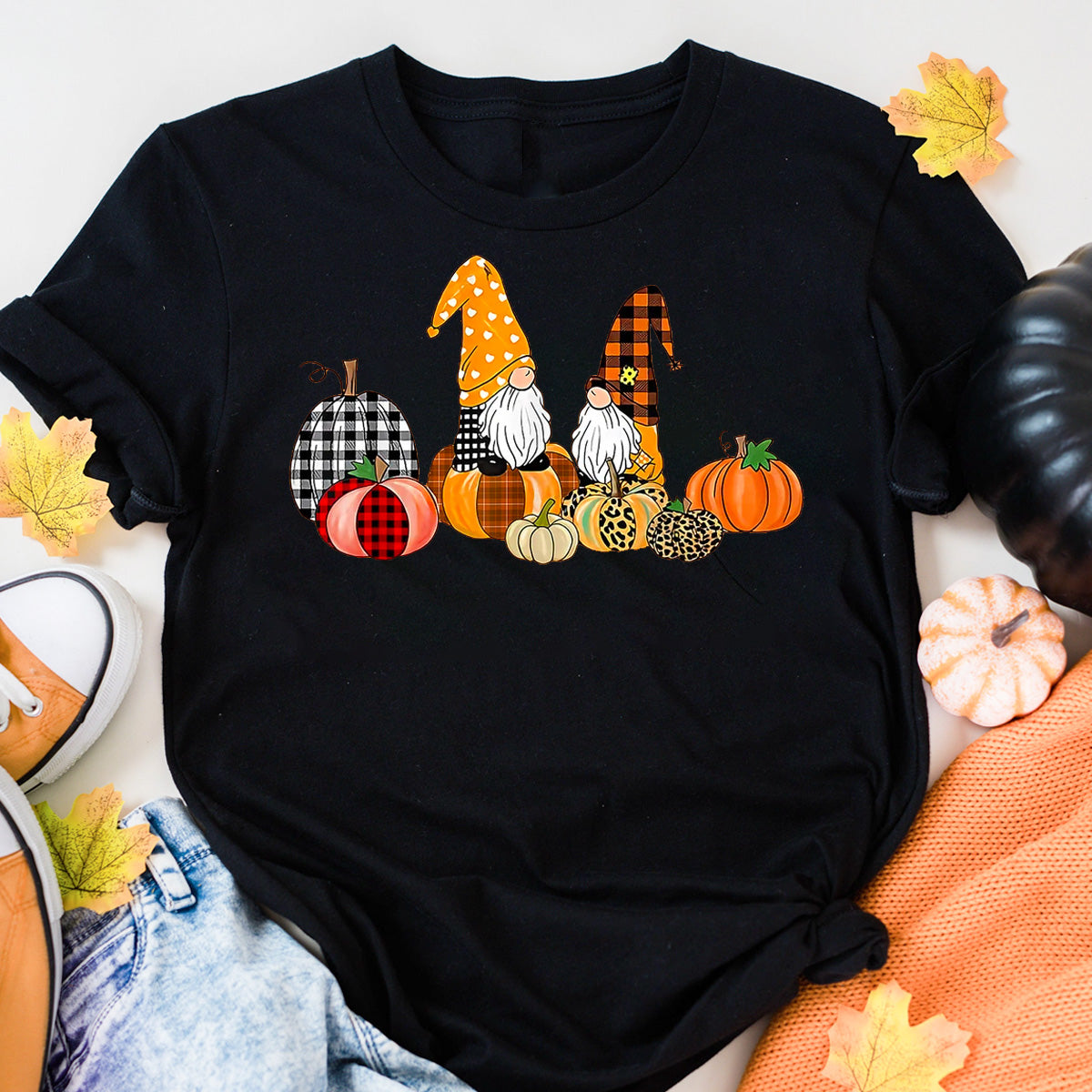 Buffalo Plaid Pumpkin Thanksgiving Gnomes T-Shirt