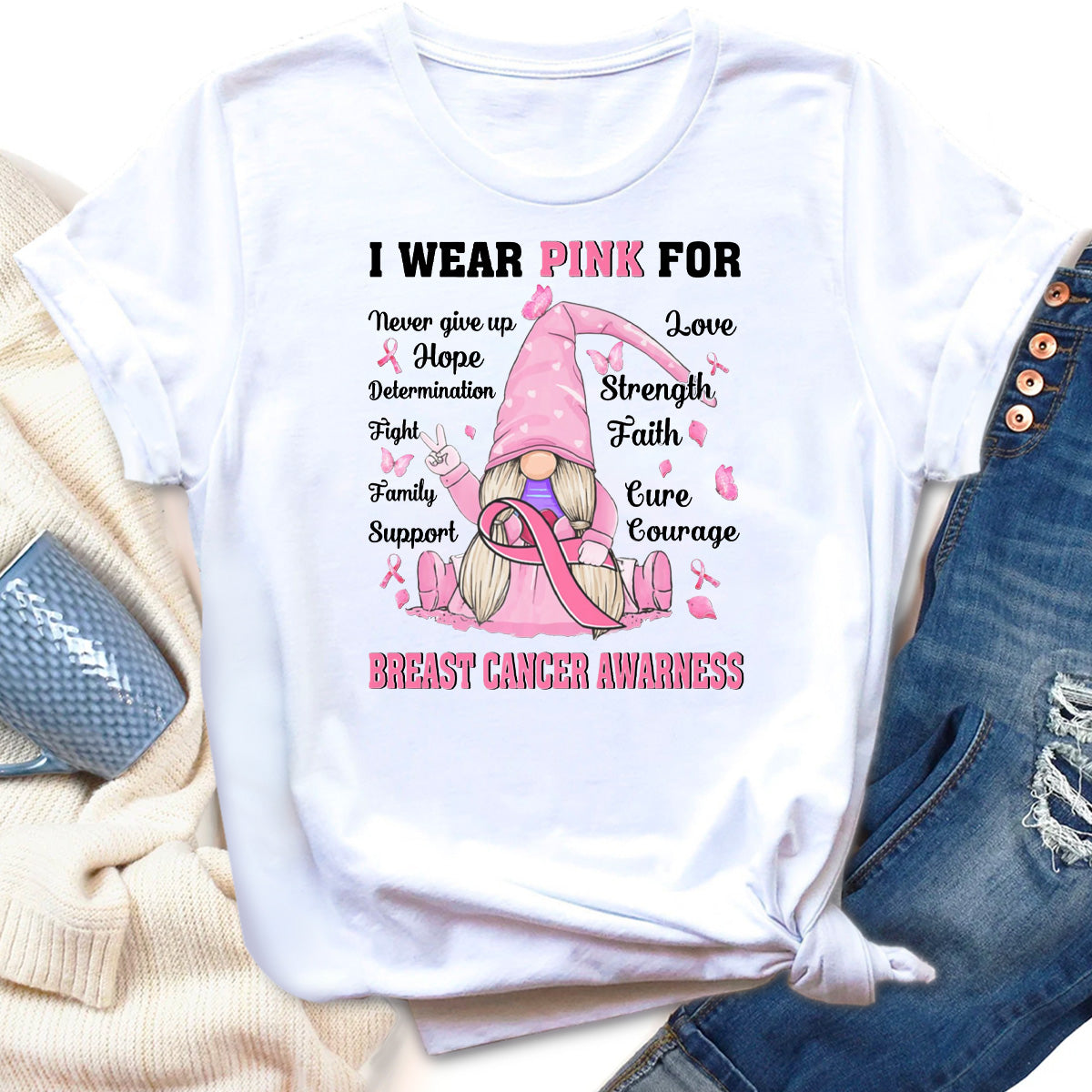 In October We Wear Pink Gnome Truck Breast Cancer T-Shirt