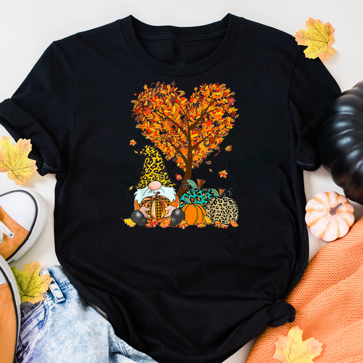 Fall Pumpkin Heart Tree Gnome T-Shirt