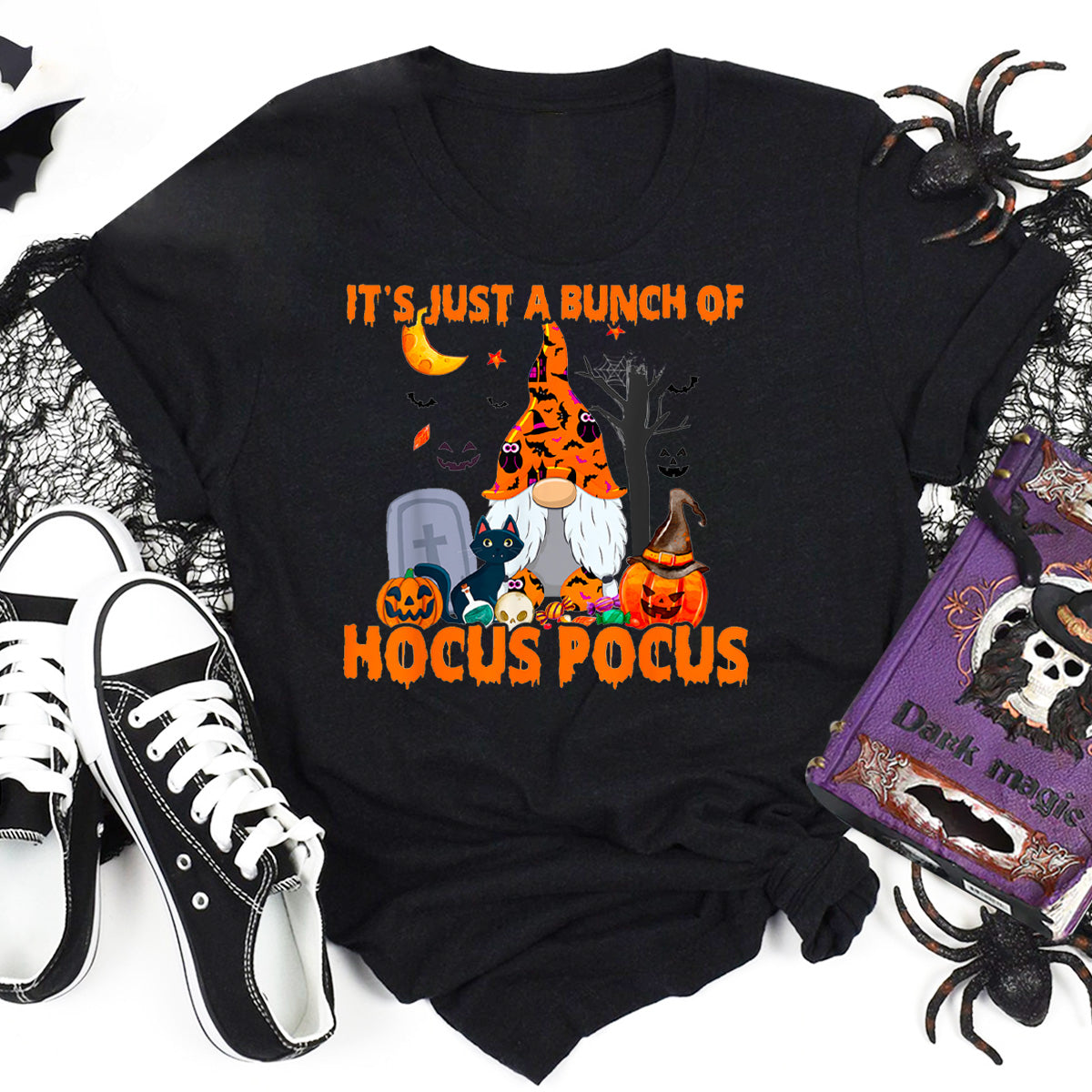 Bunch of Hocus Pocus Pumpkin Gnome Bats Scary Cat T-Shirt