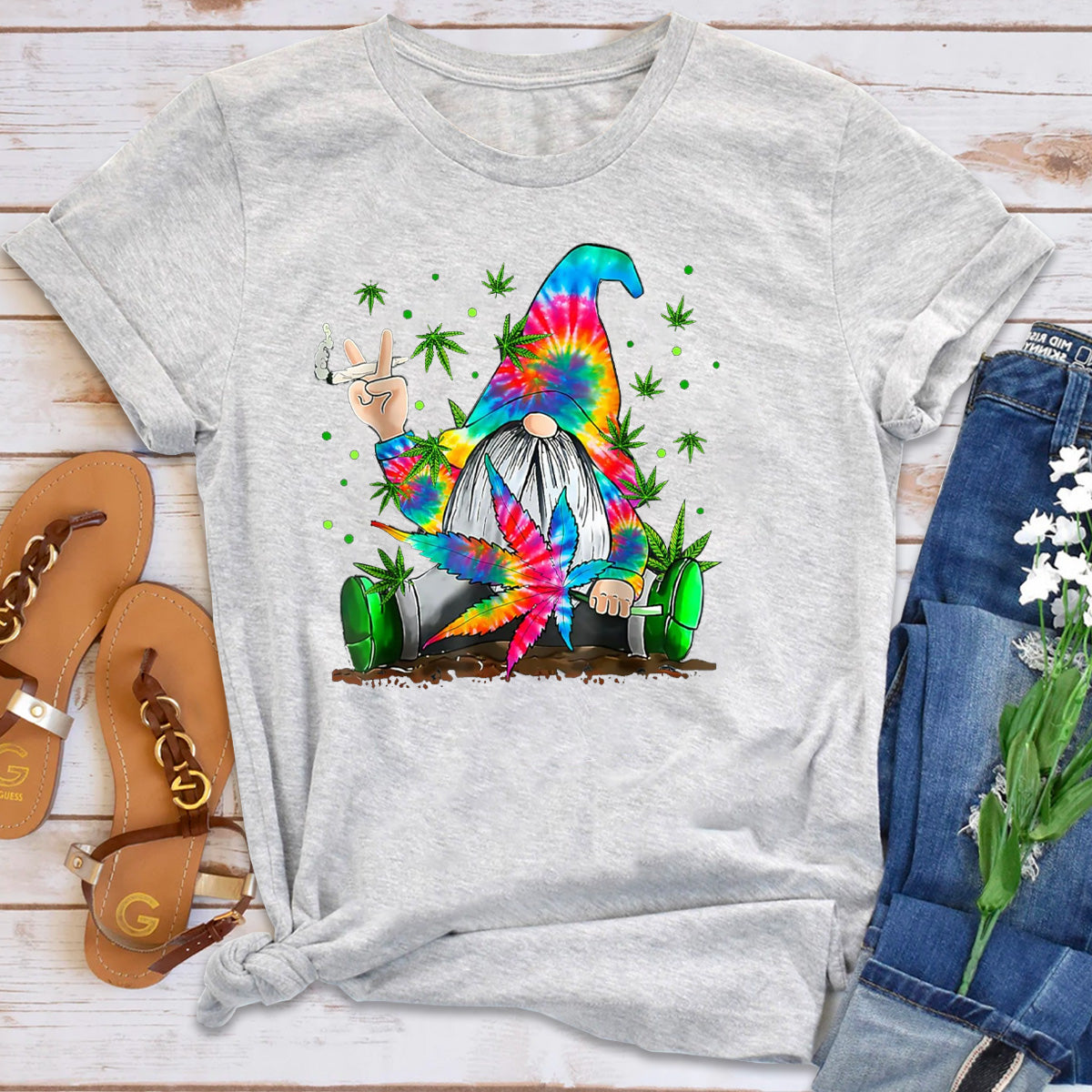 Weed Gnome Cannabis Marijuana Tie Dye Gnome Lover T-Shirt