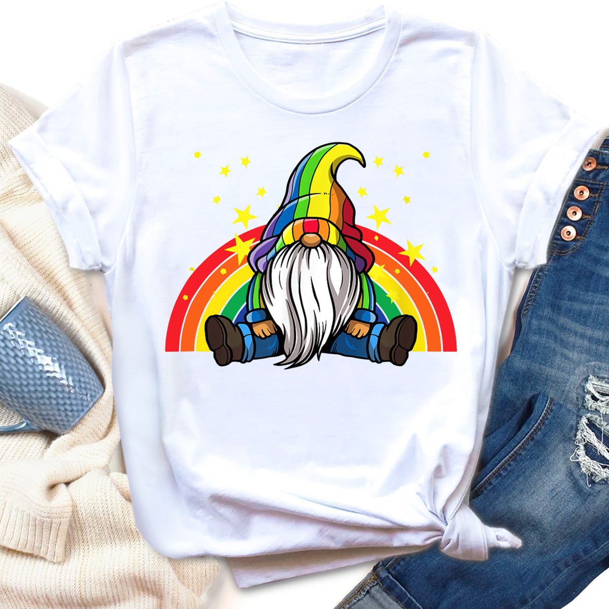 Gender Equality Rainbow Flag Gay Lesbian Pride LGBT Gnome T-Shirt