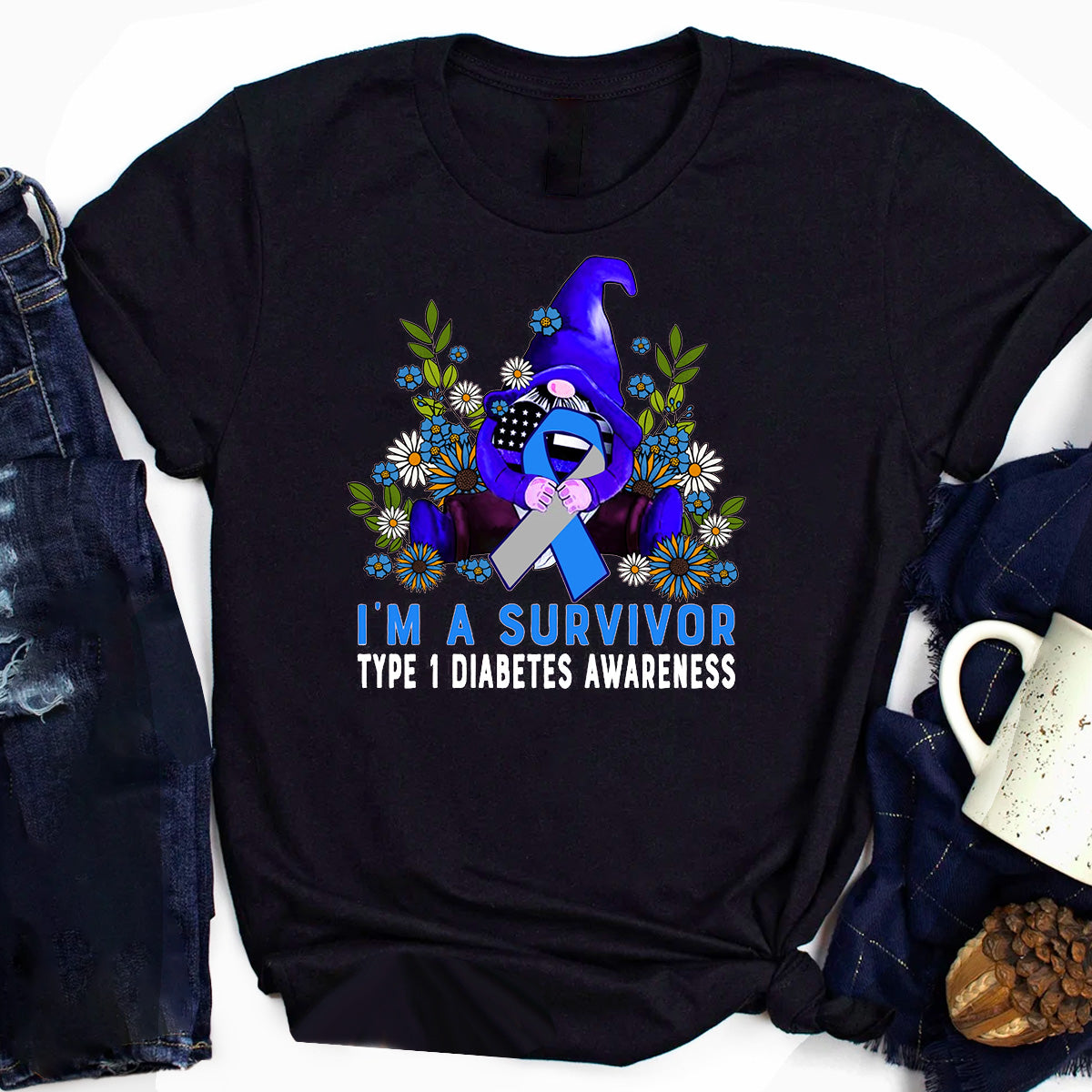 I'm A Survivor Gnome Type 1 Diabetes Awareness T-Shirt