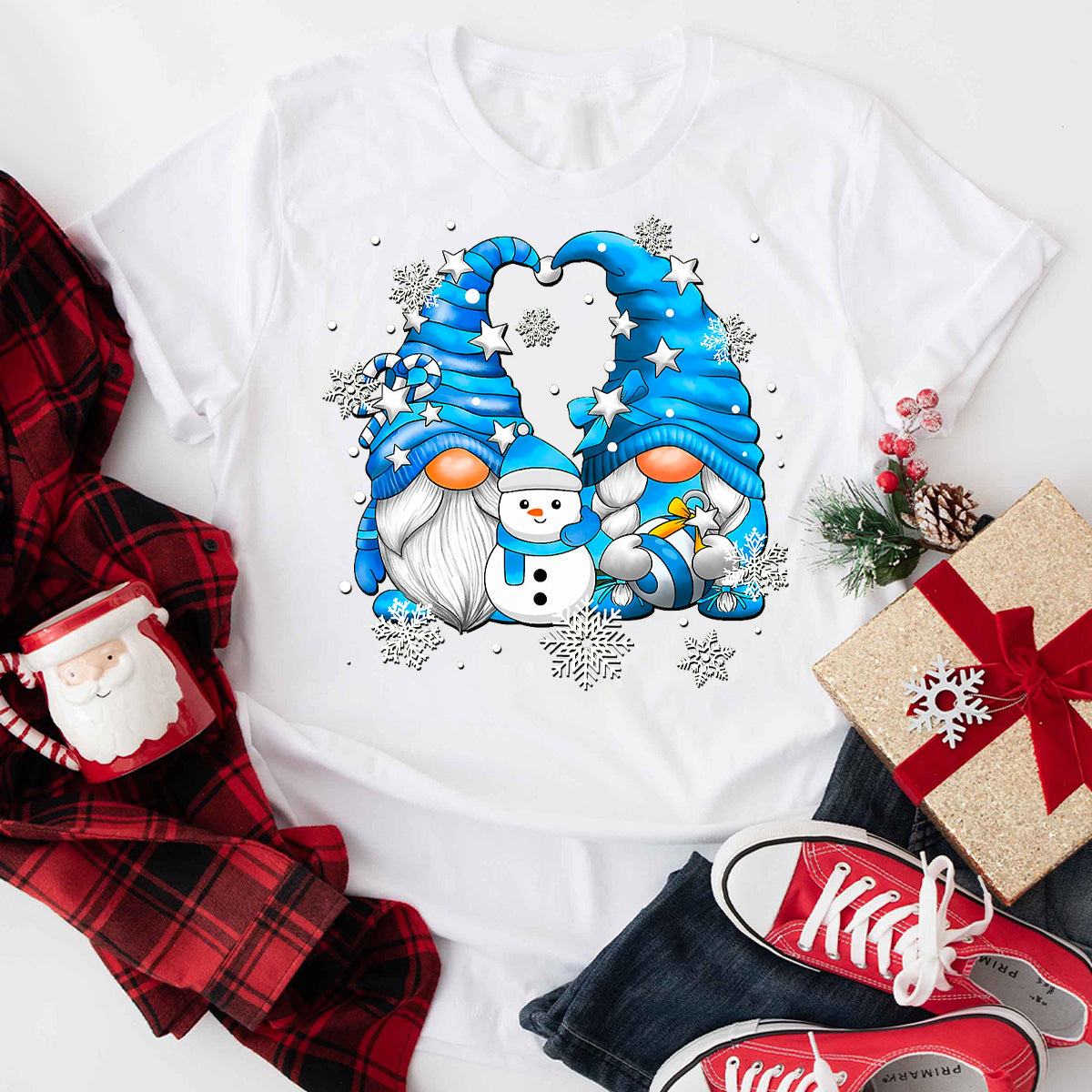 Snowman Gnomies With Snowflakes Cute Winter Gnome T-Shirt