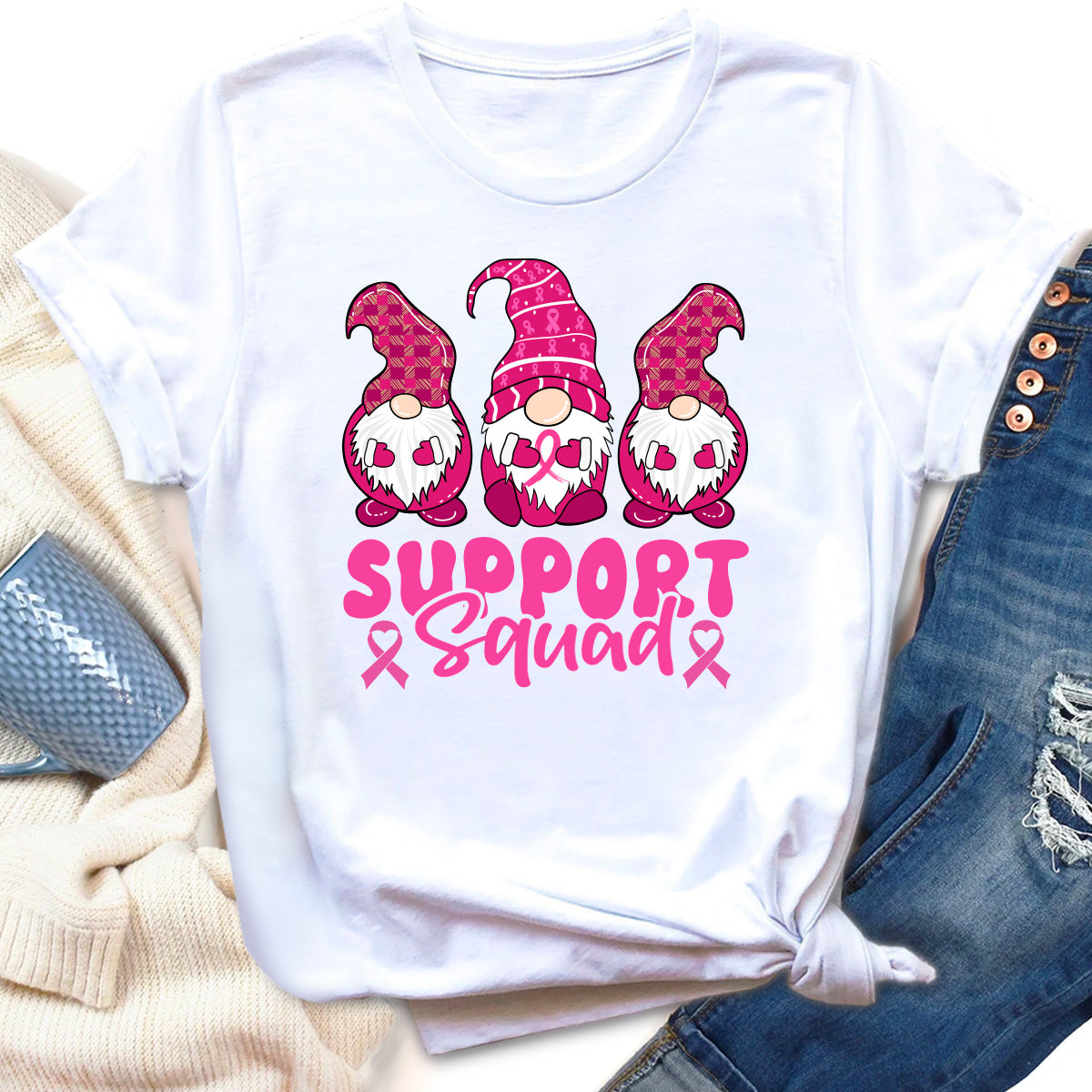 Support Squad Breast Cancer Gnomies T-Shirt