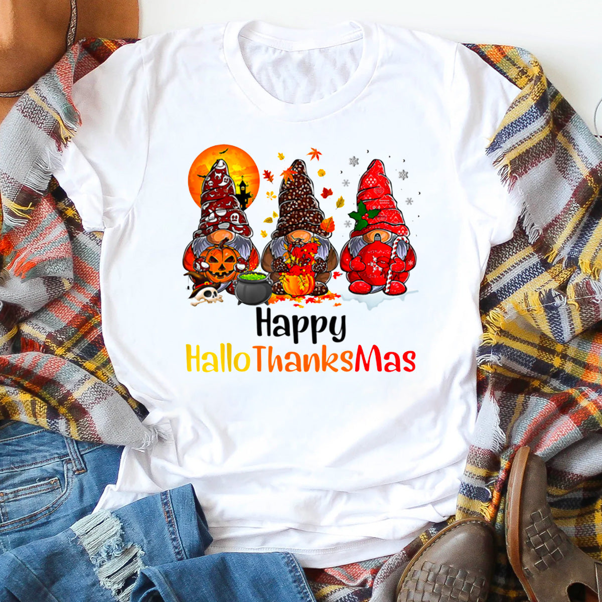 Happy HalloThanksMas Gnomes T-Shirt