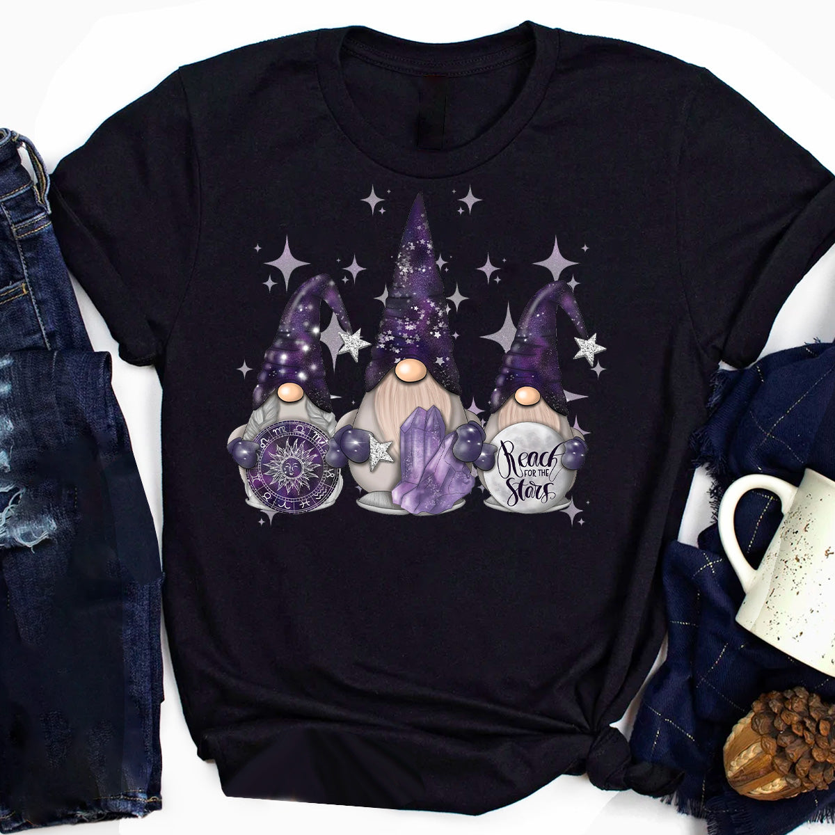Celestial Gnomes Reach For The Stars T-Shirt