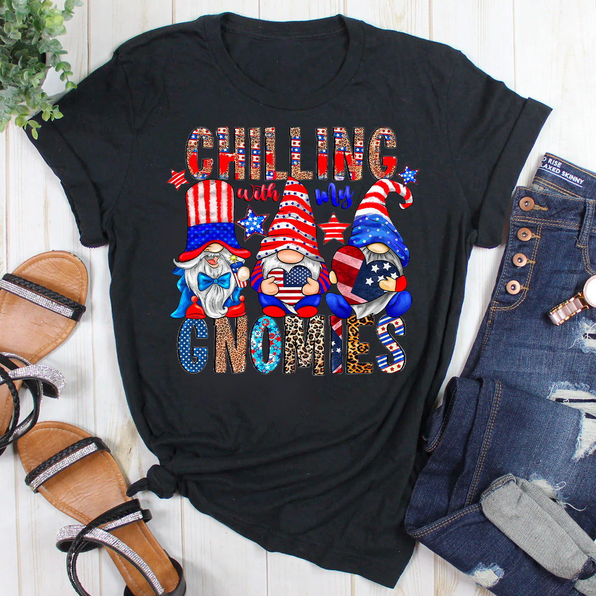 Chillin with my Gnomies American Flag T-Shirt