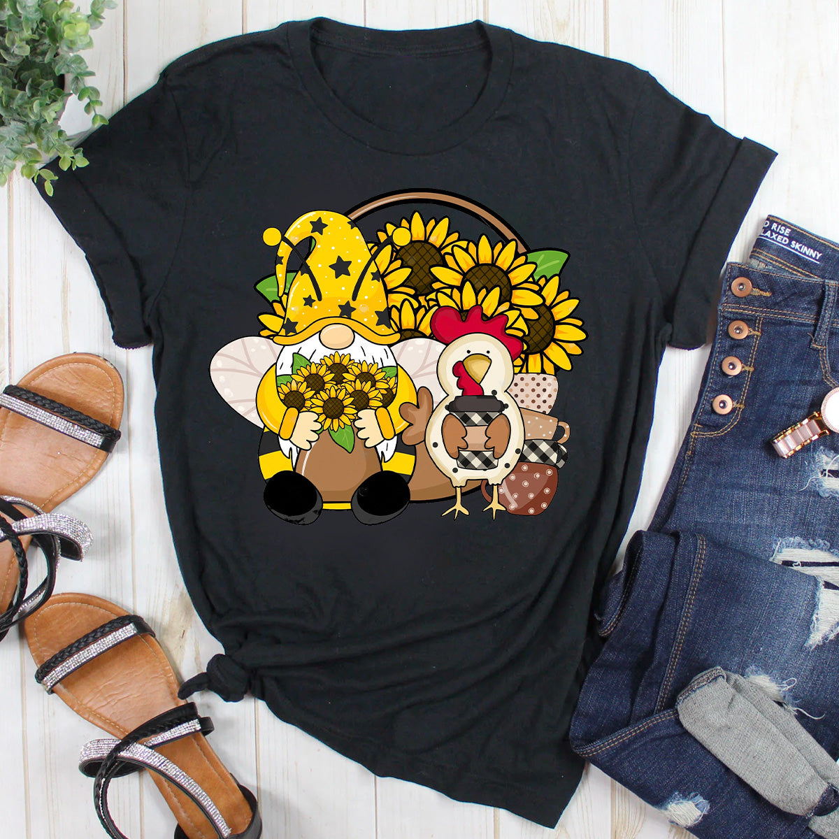 Sunflower Chicken Lady Gnome T-Shirt