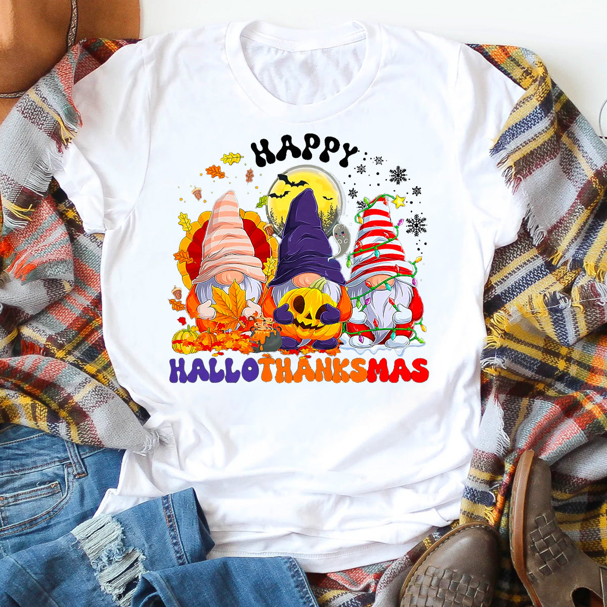 Happy HalloThanksMas Gnomes T-Shirt