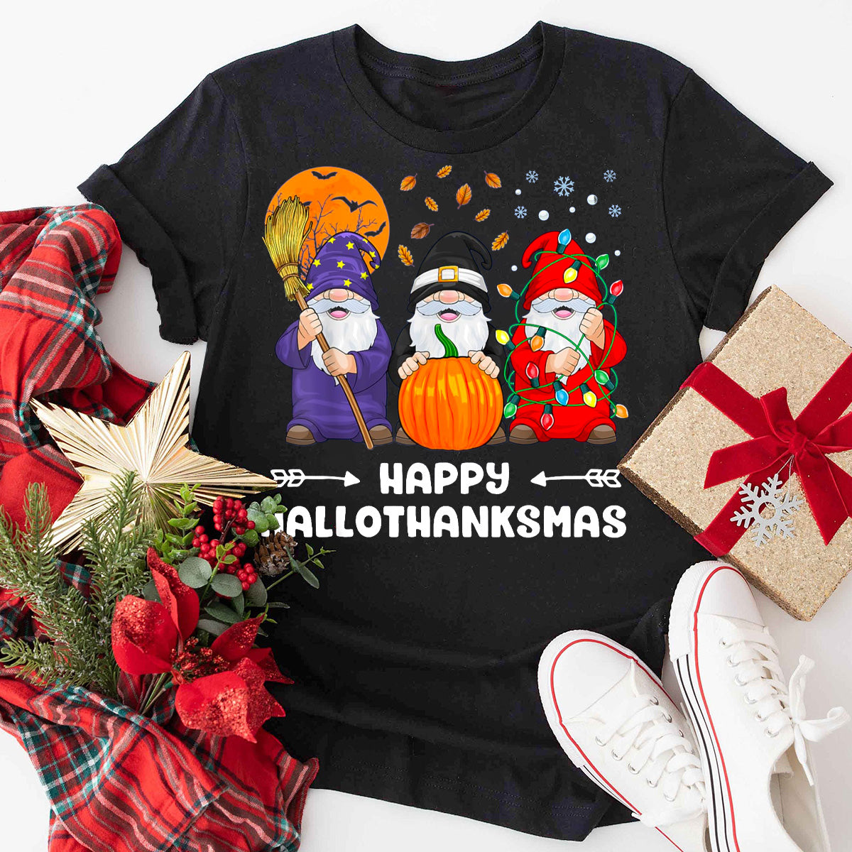 Happy HalloThanksMas Gnomes T-Shirt