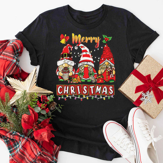 Merry Christmas Light Gnome Santa Hat T-Shirt