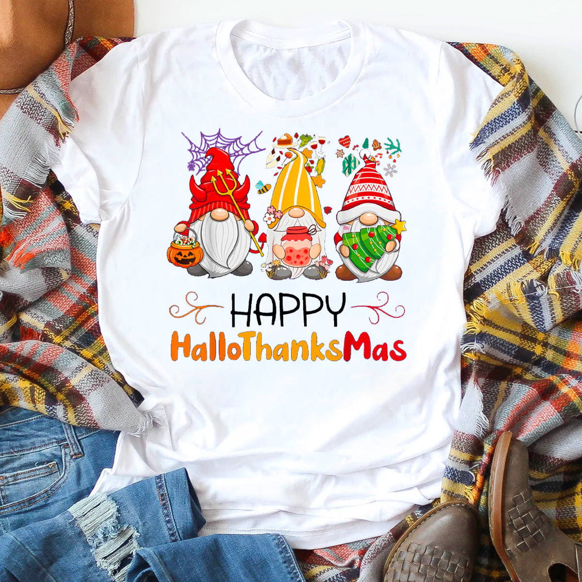 Happy HalloThanksMas Gnomes T-Shirt