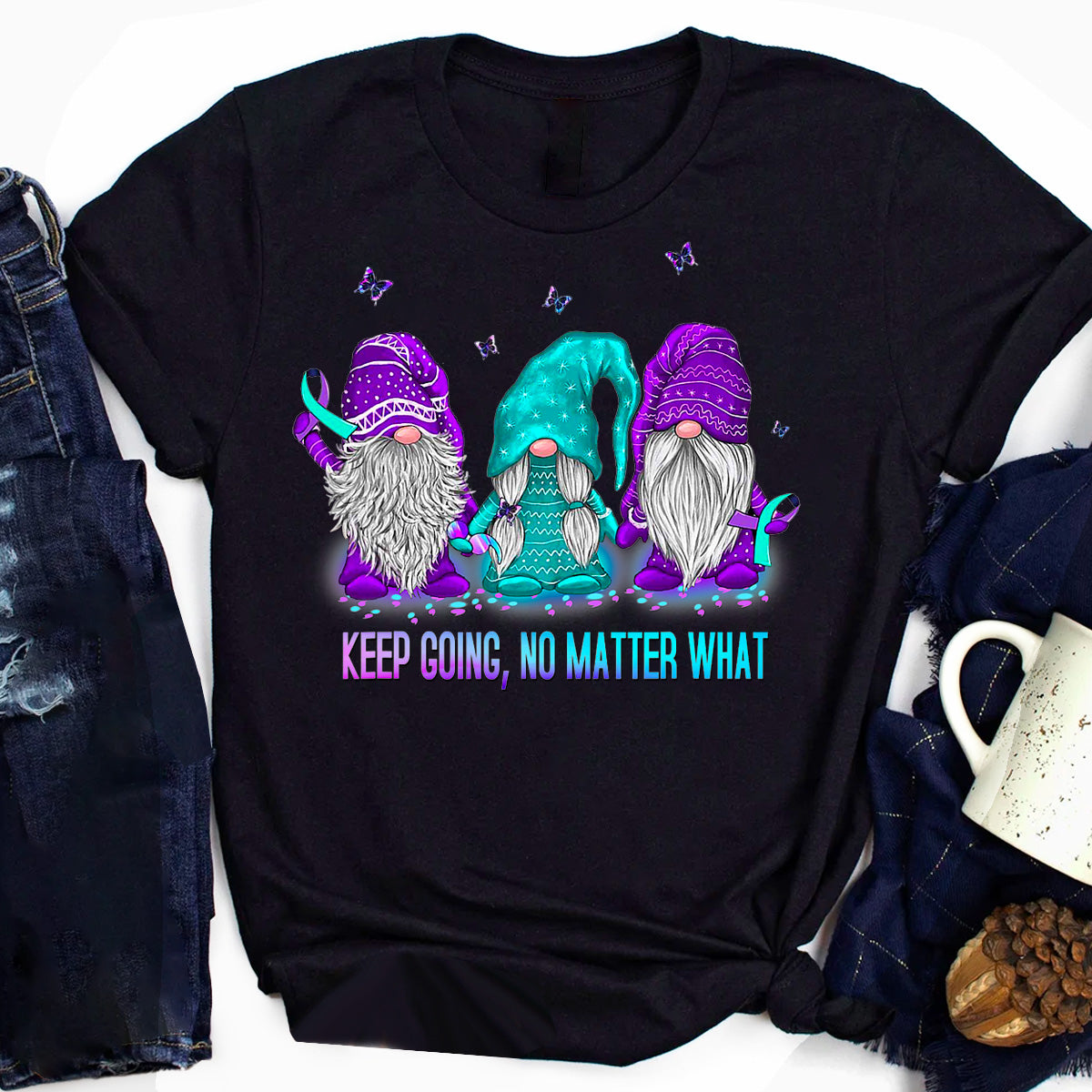 Keep Going No Matter What Gnome Suicide Prevention Awareness T-Shirt