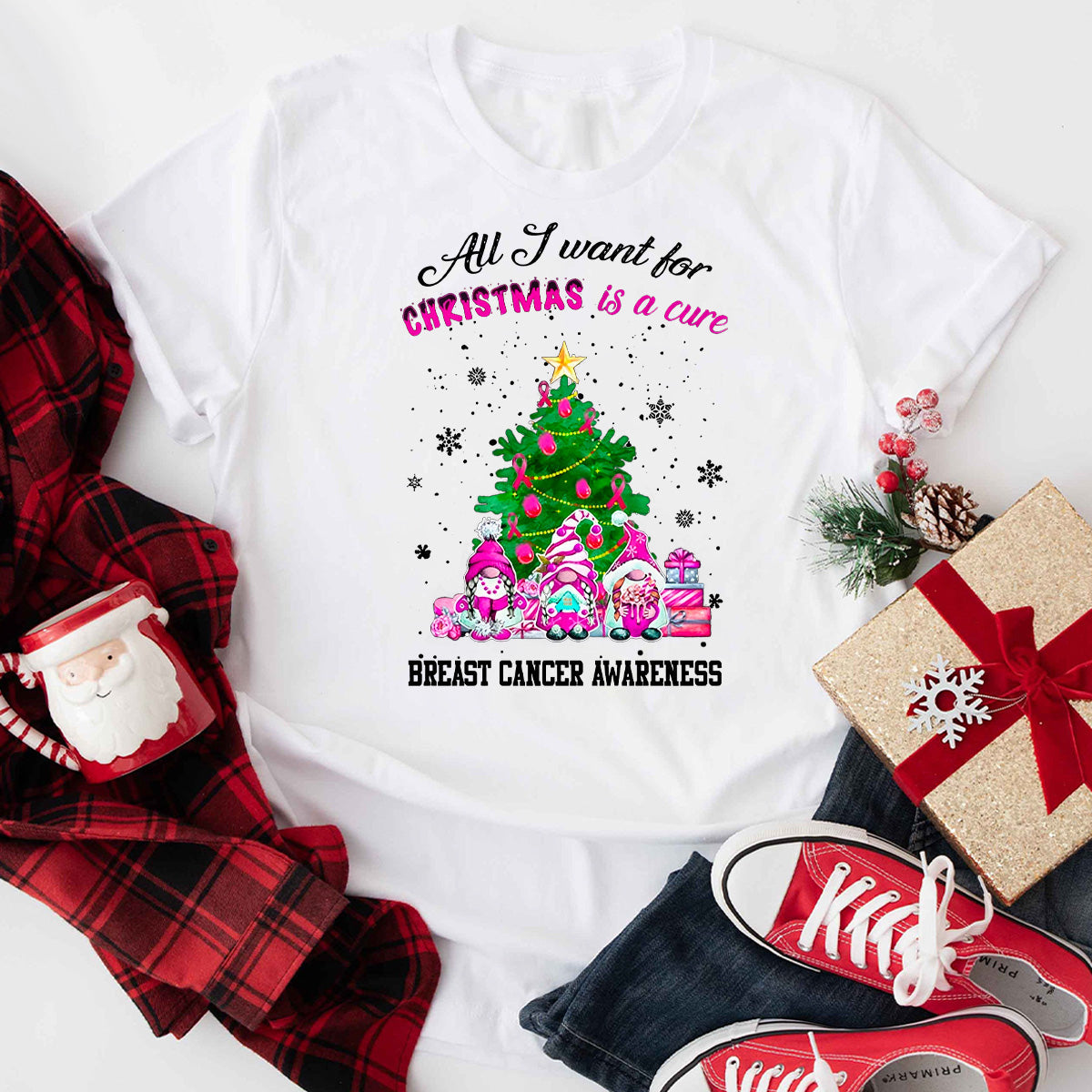 All I Want For Christmas Is A Cure Breast Cancer Awareness T-Shirt