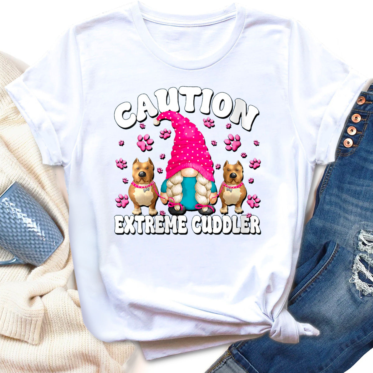 Dog Mom Caution Extreme Cuddler T-Shirt