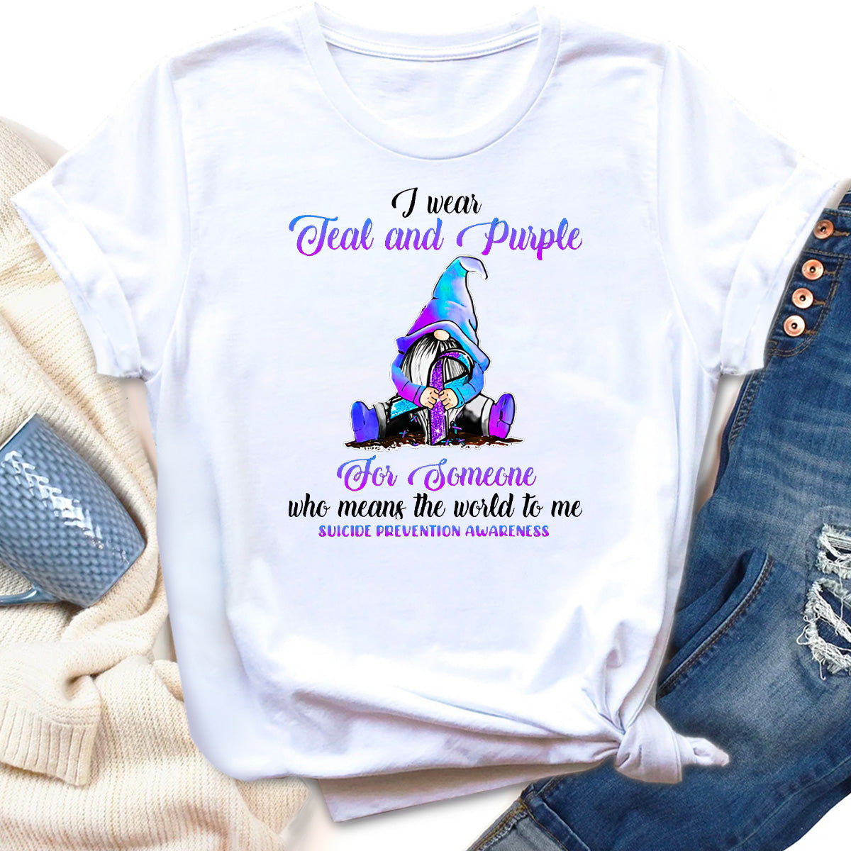 I Wear Teal Purple For Someone Who Means The World T-Shirt