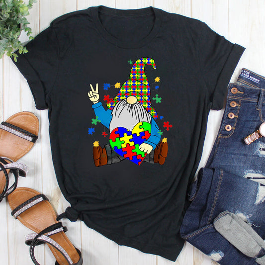 Autism Awareness Gnome Hugging Heart Acceptance T-Shirt