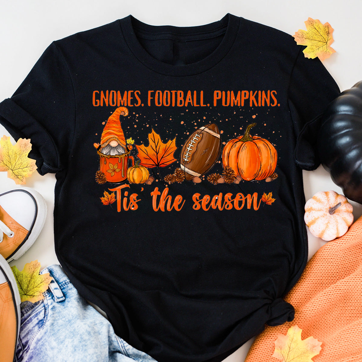 Gnomes Football Pumpkins Tis the Season T-Shirt