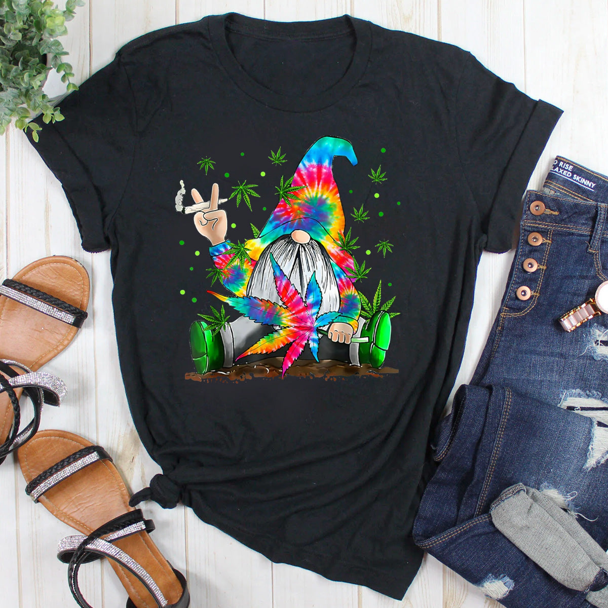 Weed Gnome Cannabis Marijuana Tie Dye Gnome Lover T-Shirt