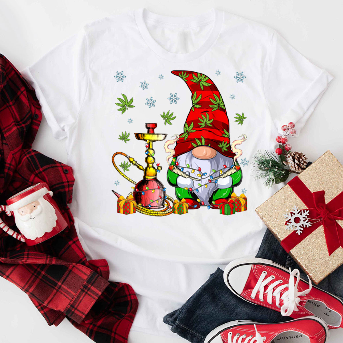 Merry Xmas Gnome Smoking Weed T-Shirt