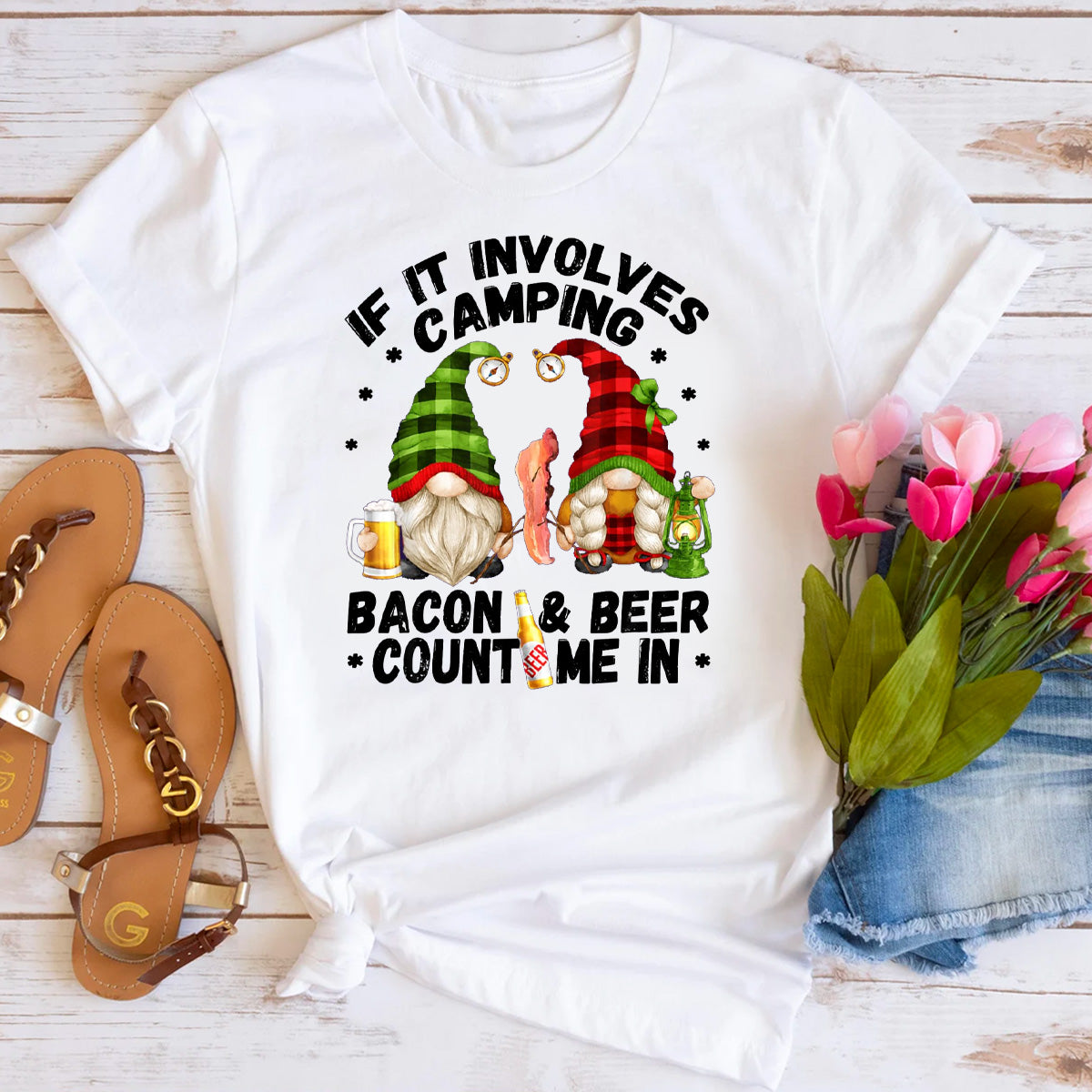 If It Involves Camping Bacon Count Me In T-Shirt