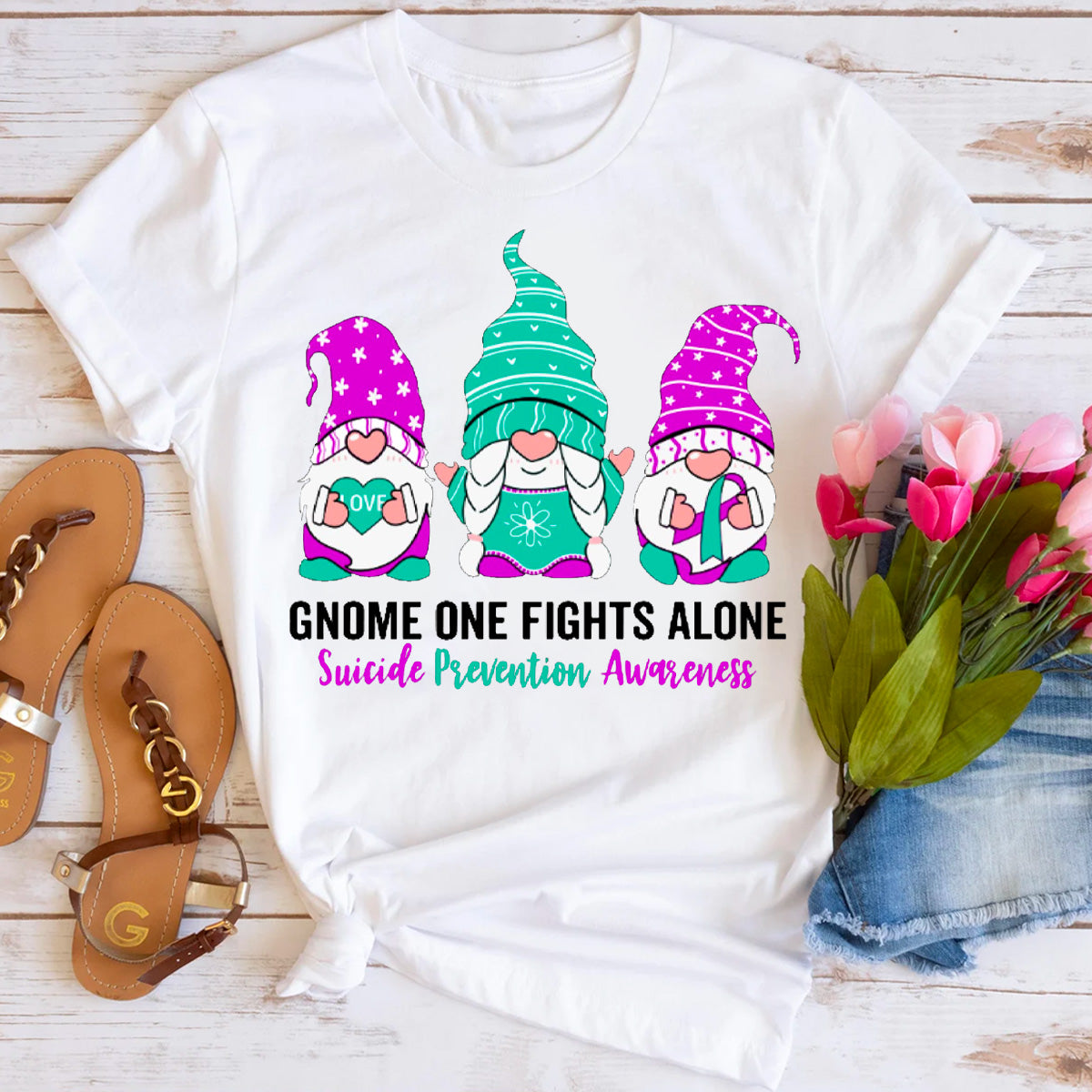 Gnome One Fights Alone Suicide Prevention Awareness T-Shirt